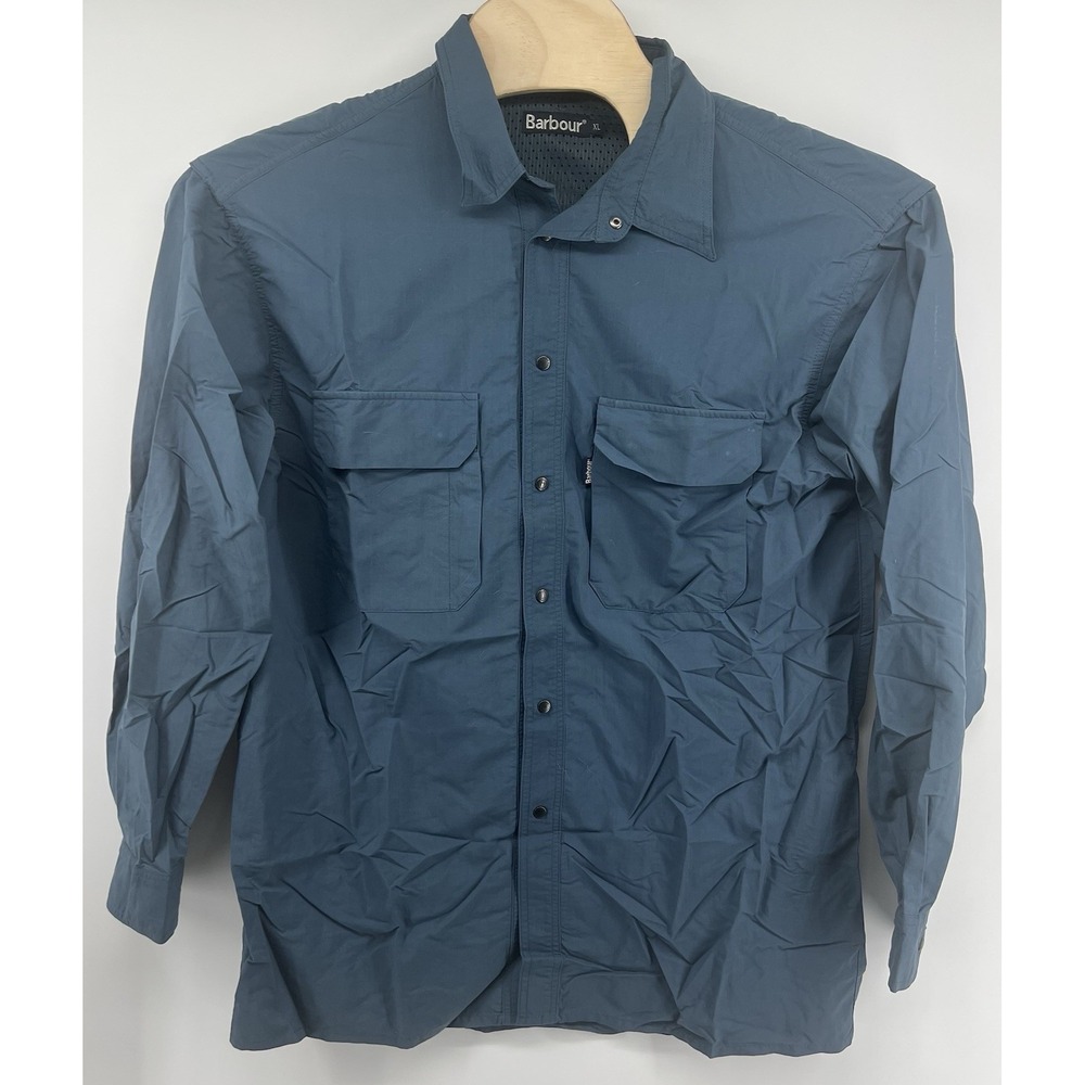 Barbour Ventilated Shirt Mens XL Snap Closure Blue Long Sleeved Hunting Fishing